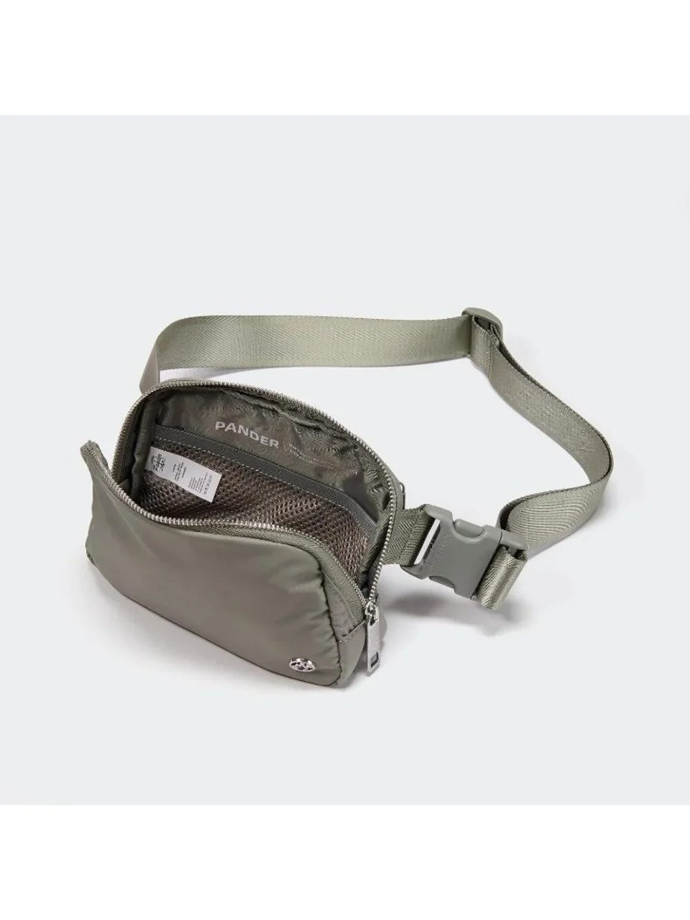 Men's Grey Sage Crossbody Belt Bag Wide Zipper Adjustable Strap 3-Pockets